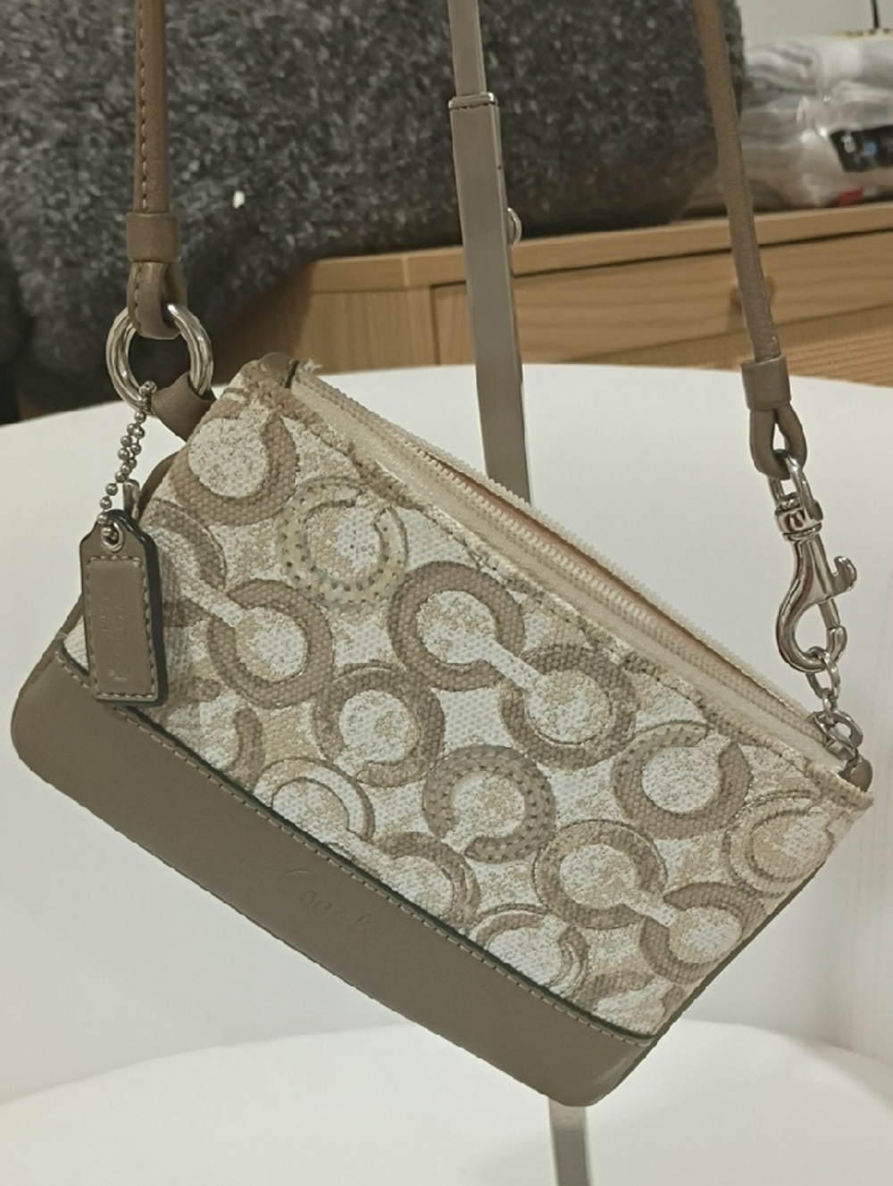 Coach Beige and Cream Signature Canvas Wristlet
